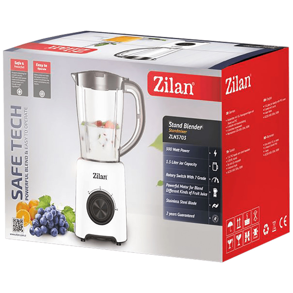 Zilan ZLN3703 Turmixgép - 1,5L - 2 sebesség - Pulse funkció - 500W - fehér termék 2. képe