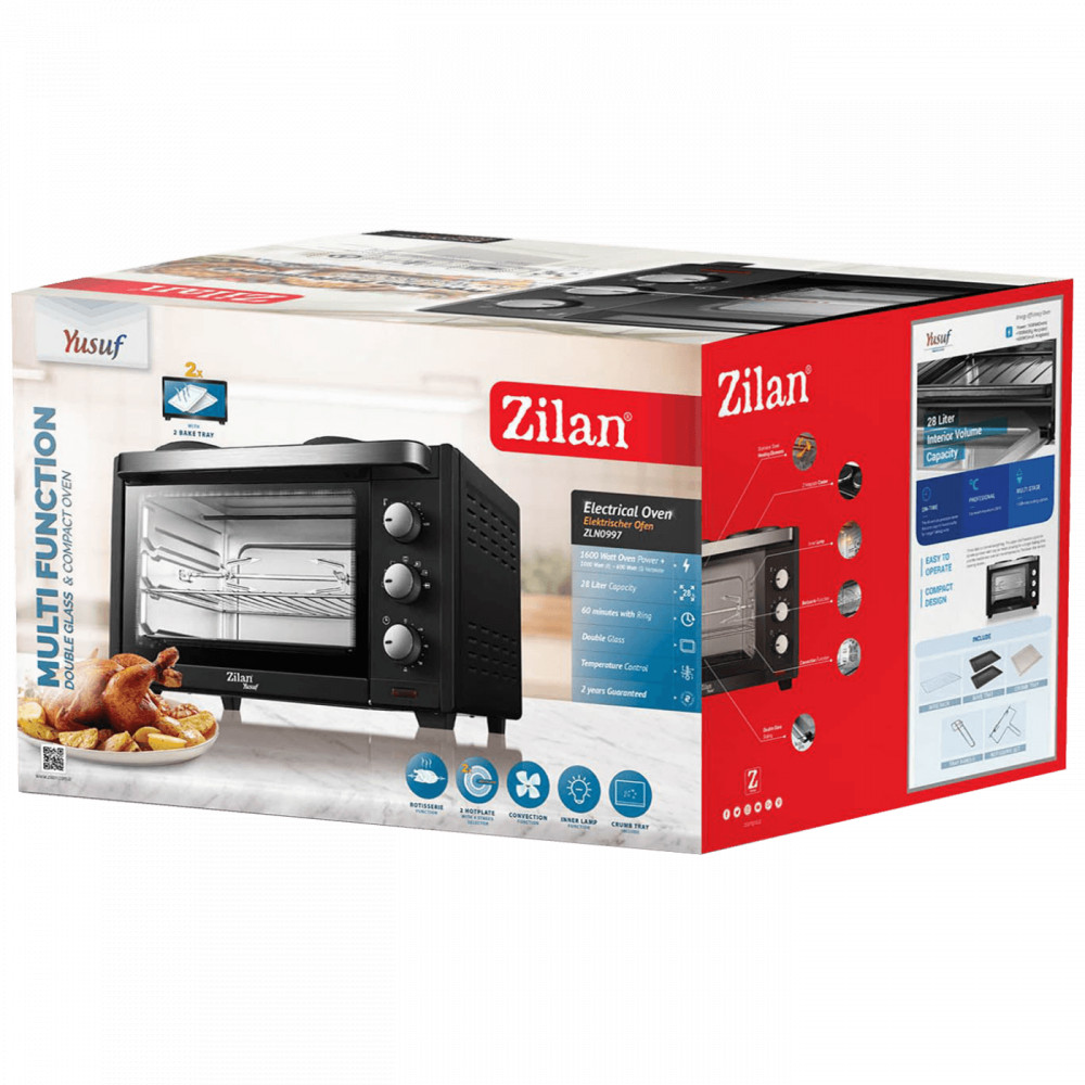 Zilan Mini sütő grillel, űrtartalom 28 l, 3200 W, fekete - ZLN0997 termék 2. képe