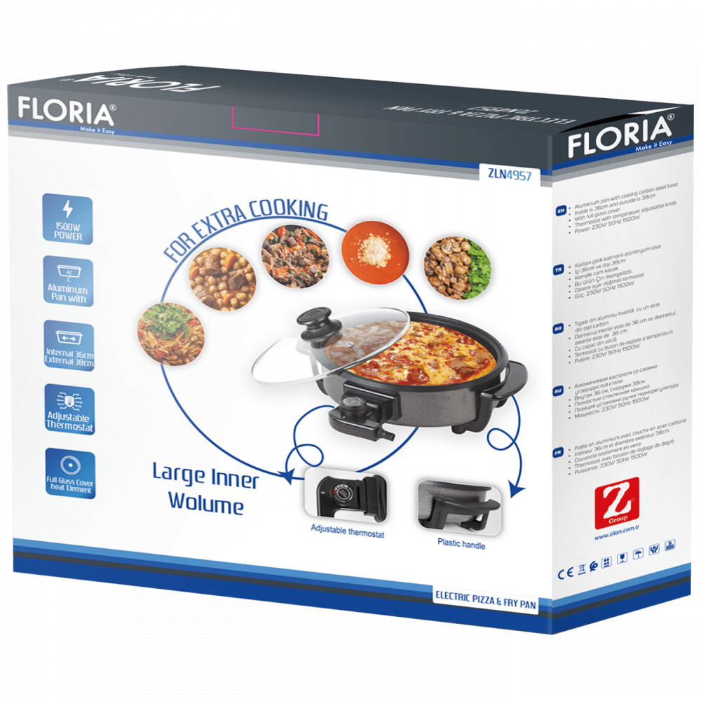 Floria Pizza serpenyő, elektromos- 36/38cm - 1500W - fekete - ZLN4957 termék 2. képe