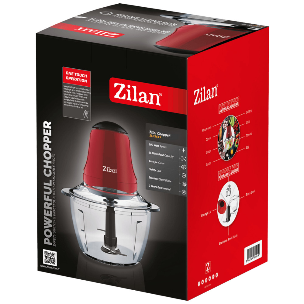 Zilan ZLN5619 Elektromos aprítógép - üvegedény -1L - 200W - piros termék 2. képe