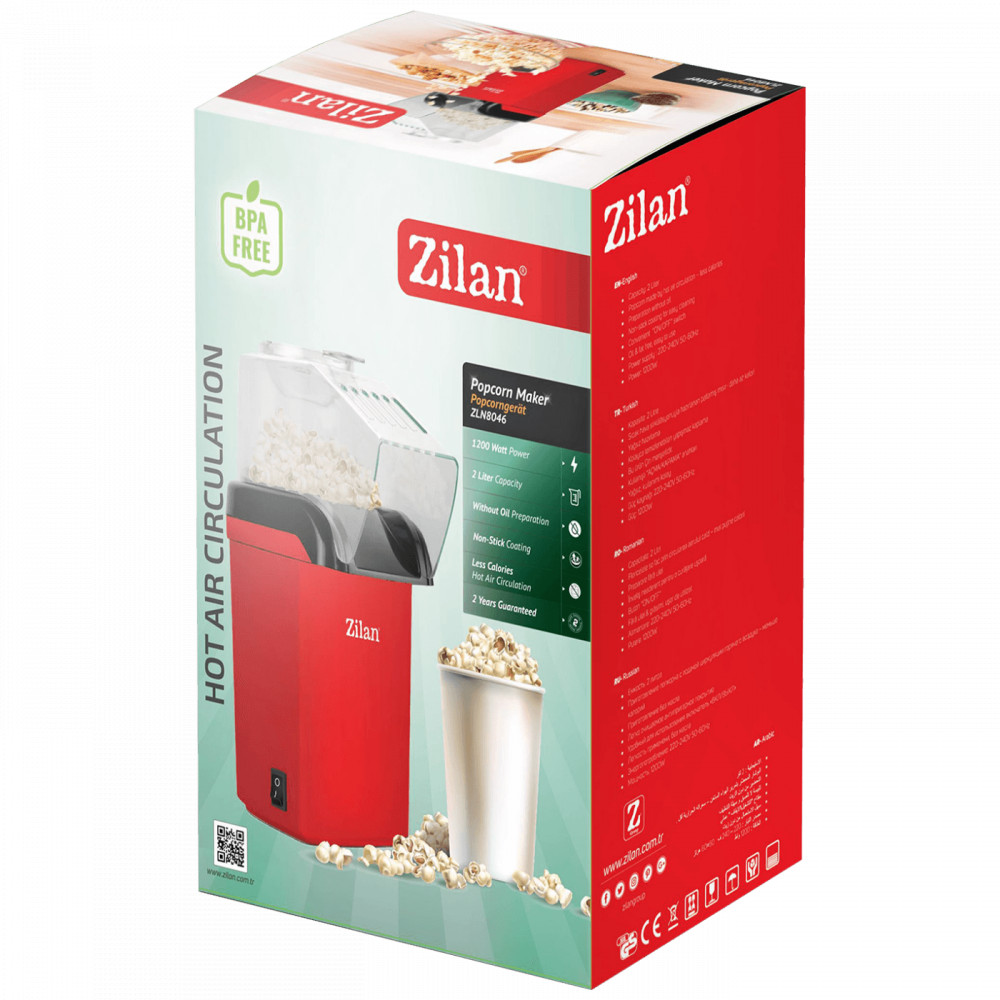 Zilan Popcorn készítő, 1200 W, piros - ZLN8046 (ZLN8044/RD) termék 2. képe